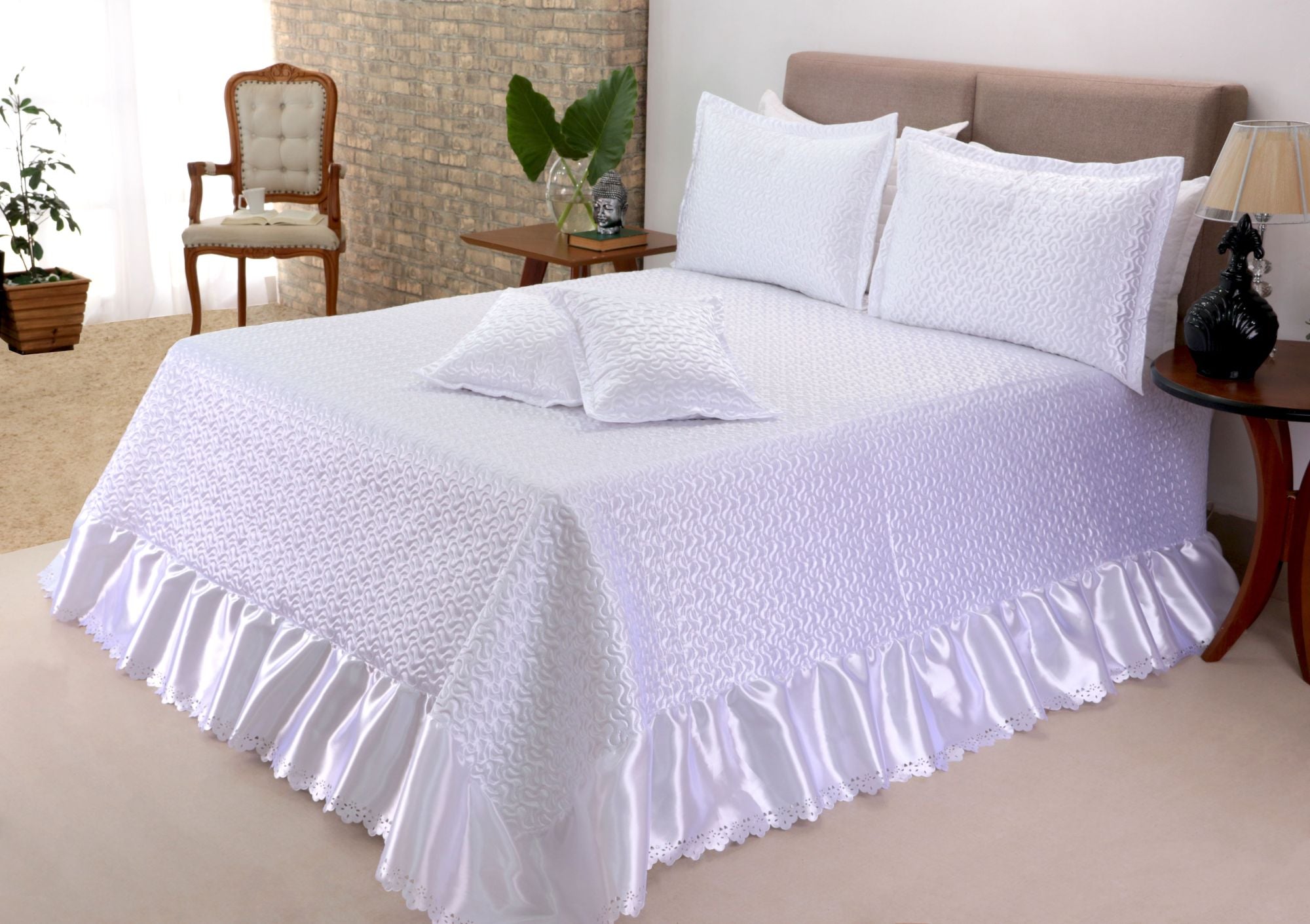 Kit de Colcha Cobre leito Athena Casal Queen 05 peças Branco